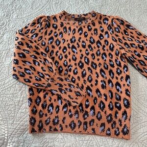 ☀️ NWT ANN TAYLOR Leopard Puff-Sleeve Crewneck Sweater